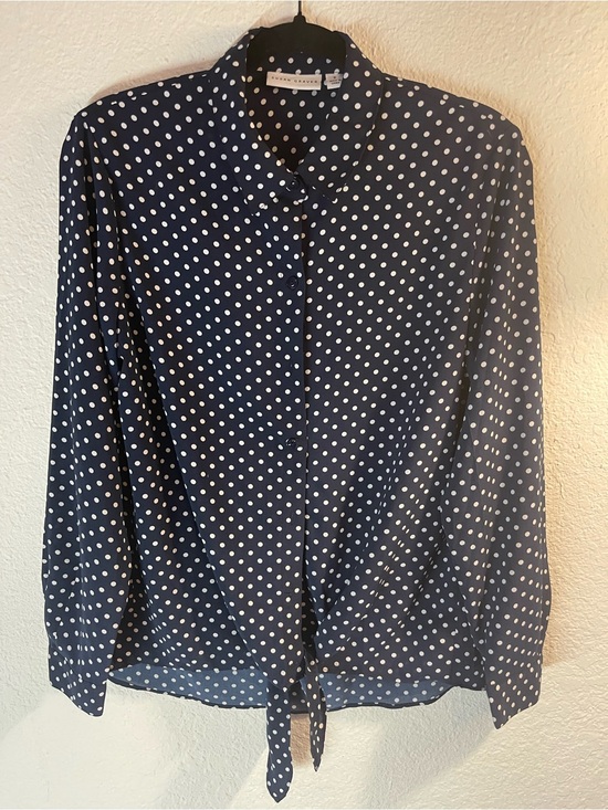 Susan Graver Tops - Susan Graver Tie- Front Navy Polka Dot Blouse Size 6